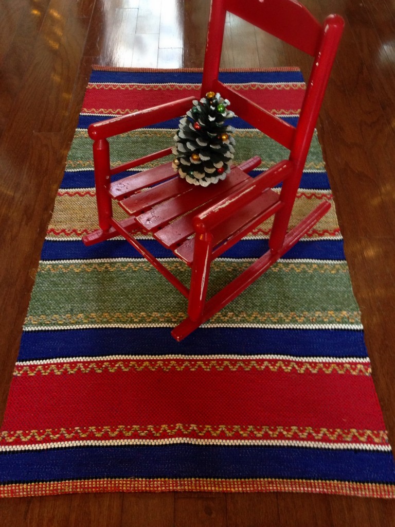 Handwoven rosepath rag rug for Christmas.