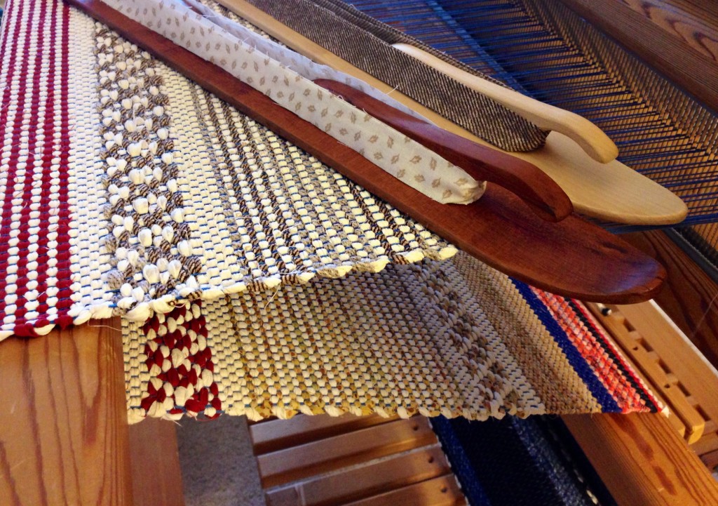 Rosepath rag rug on the loom. Karen Isenhower