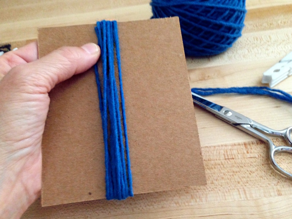 Cardboard template for cutting rya strands. How-to pics.  