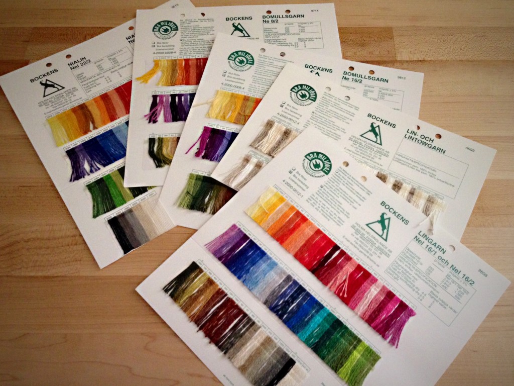 Sample cards for various linen and cotton threads from Bockens.