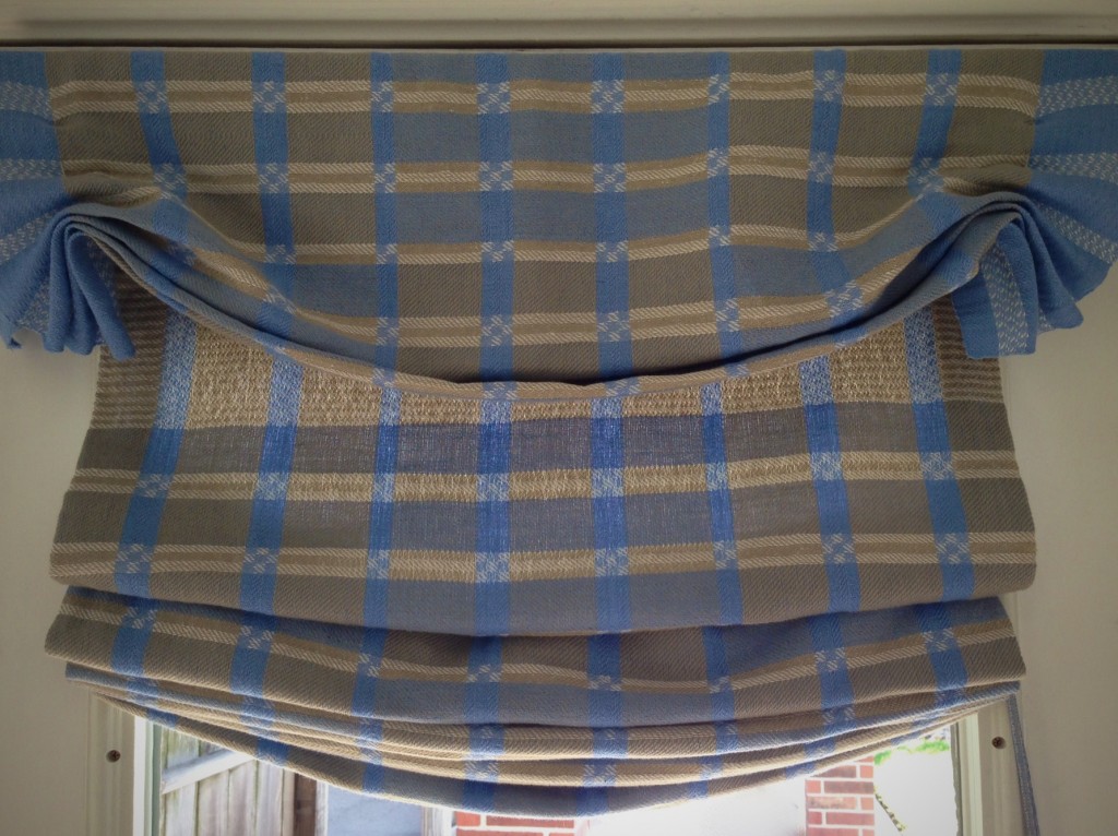 Handwoven Roman shades in two-block twill. Karen Isenhower