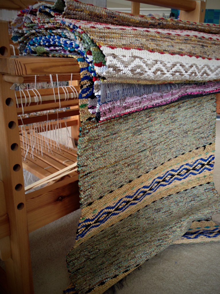 Rosepath rag rugs just off the loom. Karen Isenhower