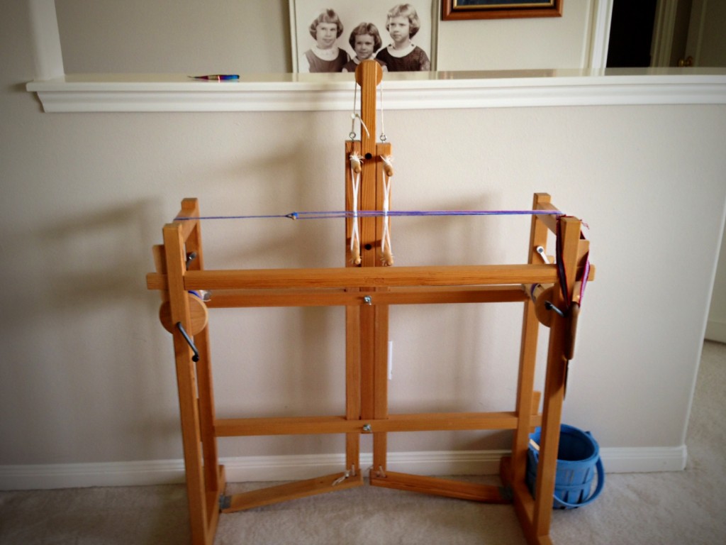 Two-treadle Glimakra band loom in use.