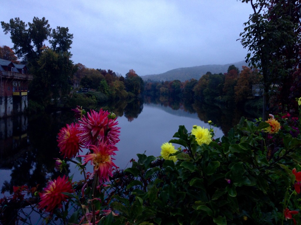 Autumn in Shelburne Falls, MA, Bridge of Flowers at dawn