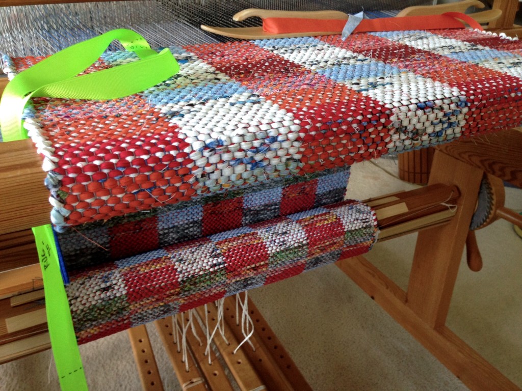 Rag rugs on the loom.