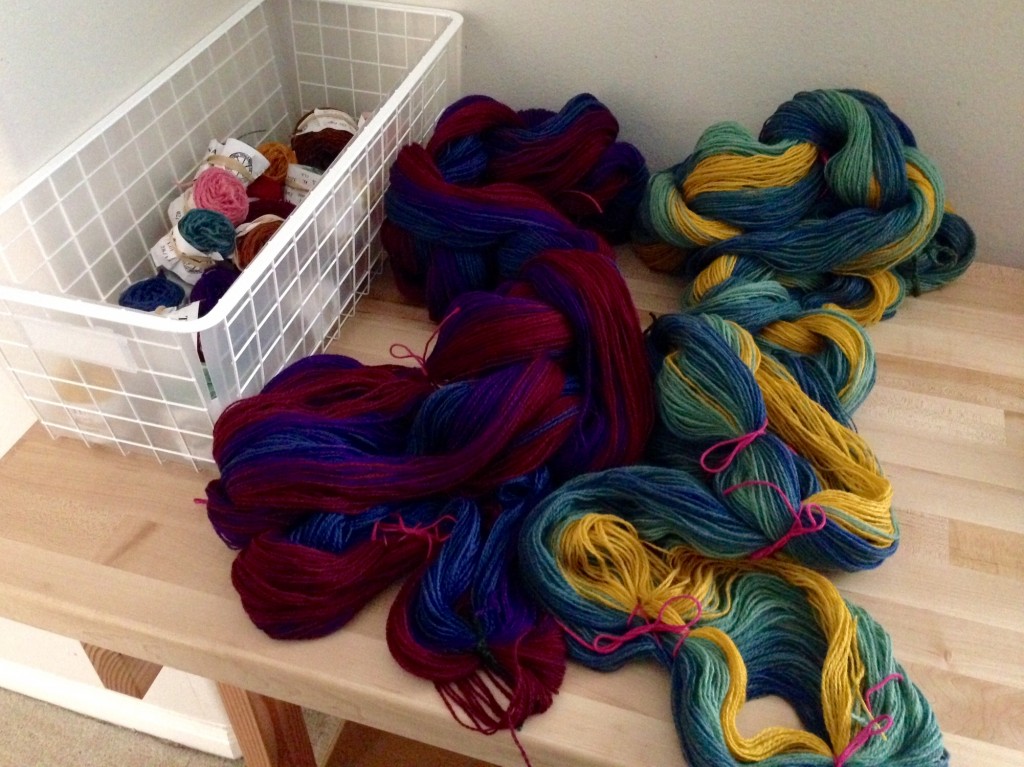 Warp chains for wool blanket, and what's left of eleven skeins.