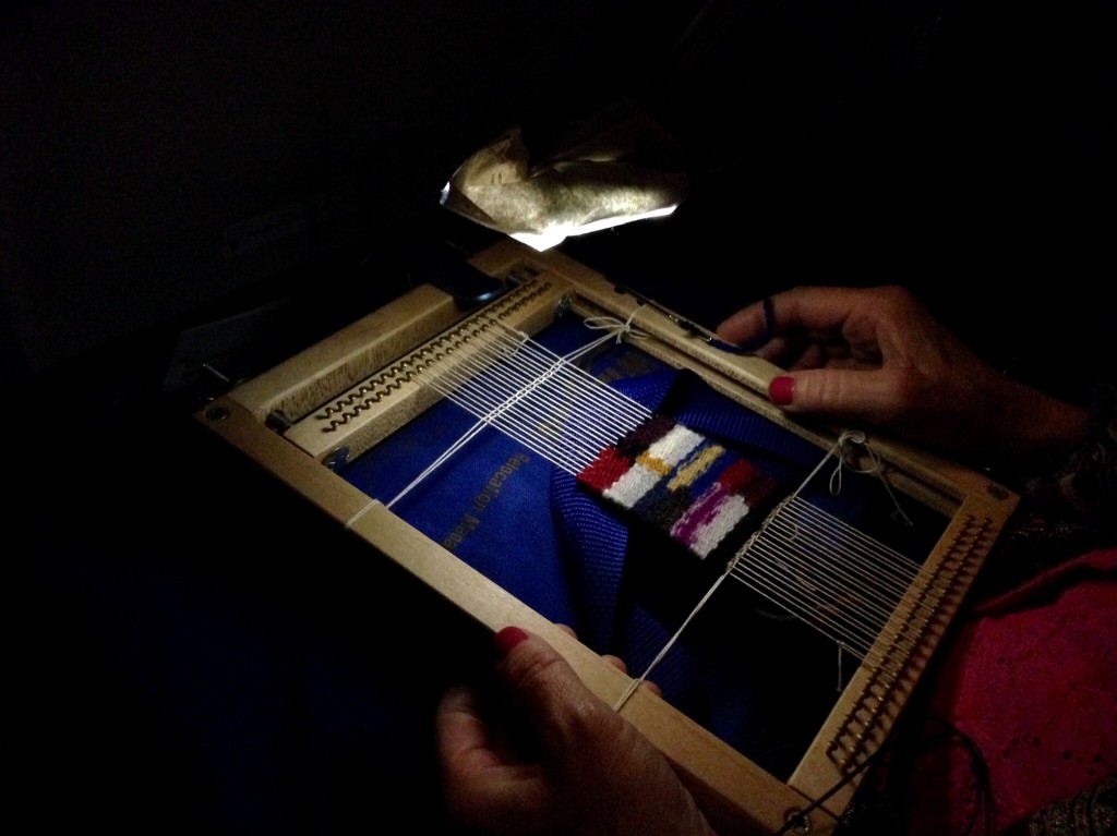 Weaving on the airplane.