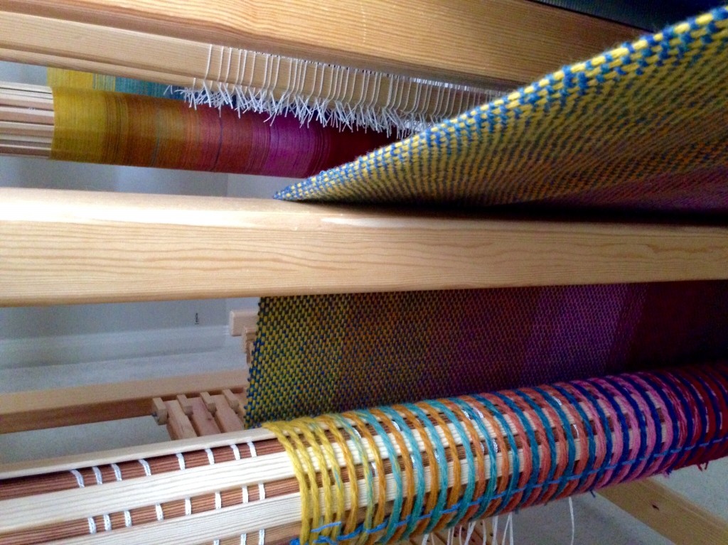 Pics show double weave blanket progress on the loom.