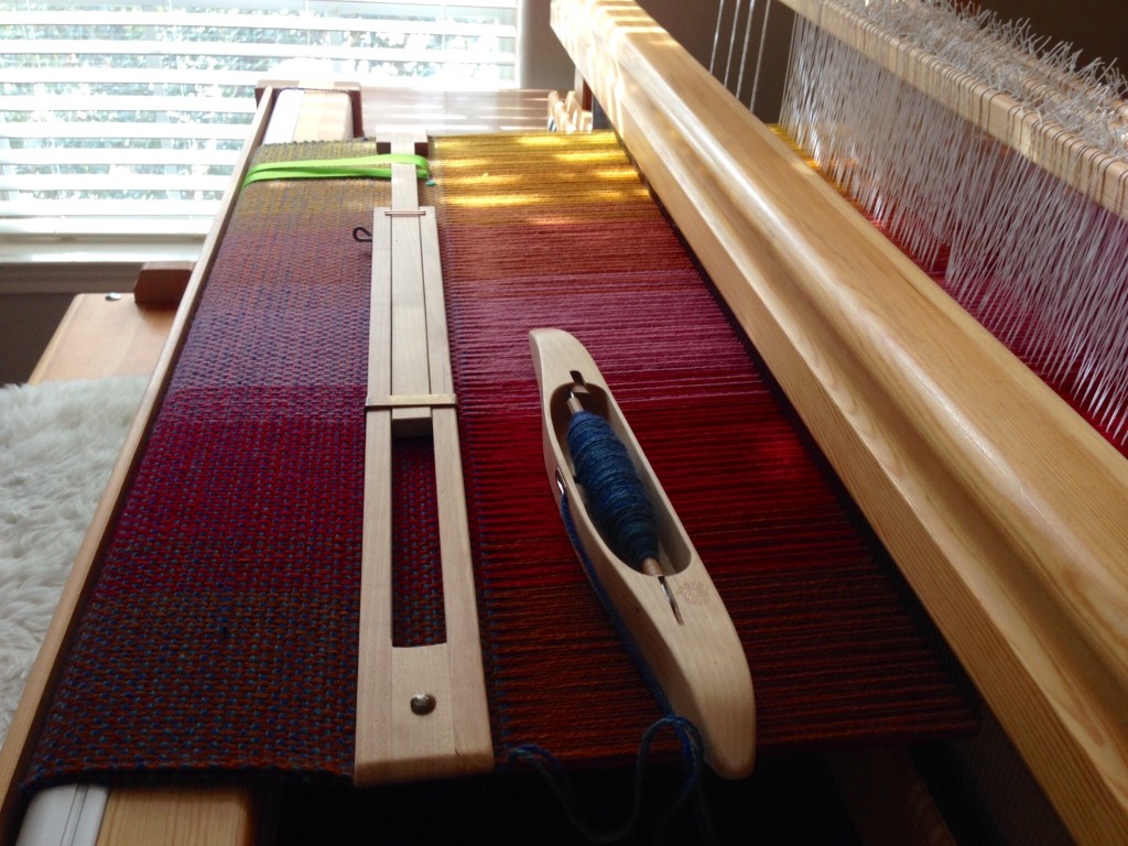 Double-width blanket on the loom.