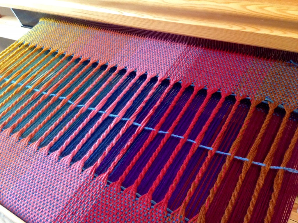 Upper layer of twisted fringe on double-width wool blanket.