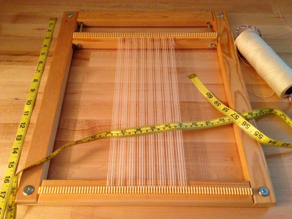 Preparing warp for tapestry diary on a frame loom.