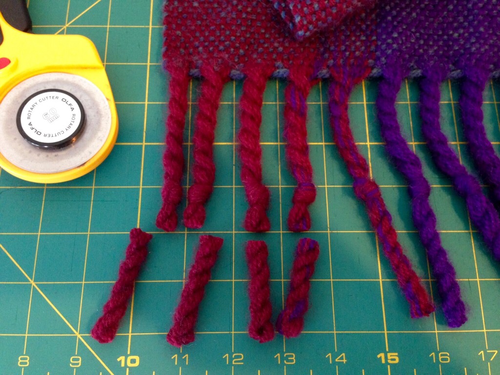 Finishing fringe on wool blanket. Video with more info.