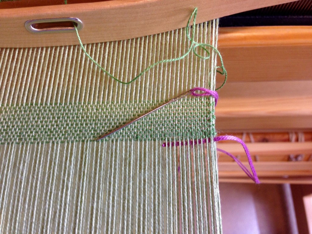 Thread secured at beginning of hemstitching. Hemstitching how-to.