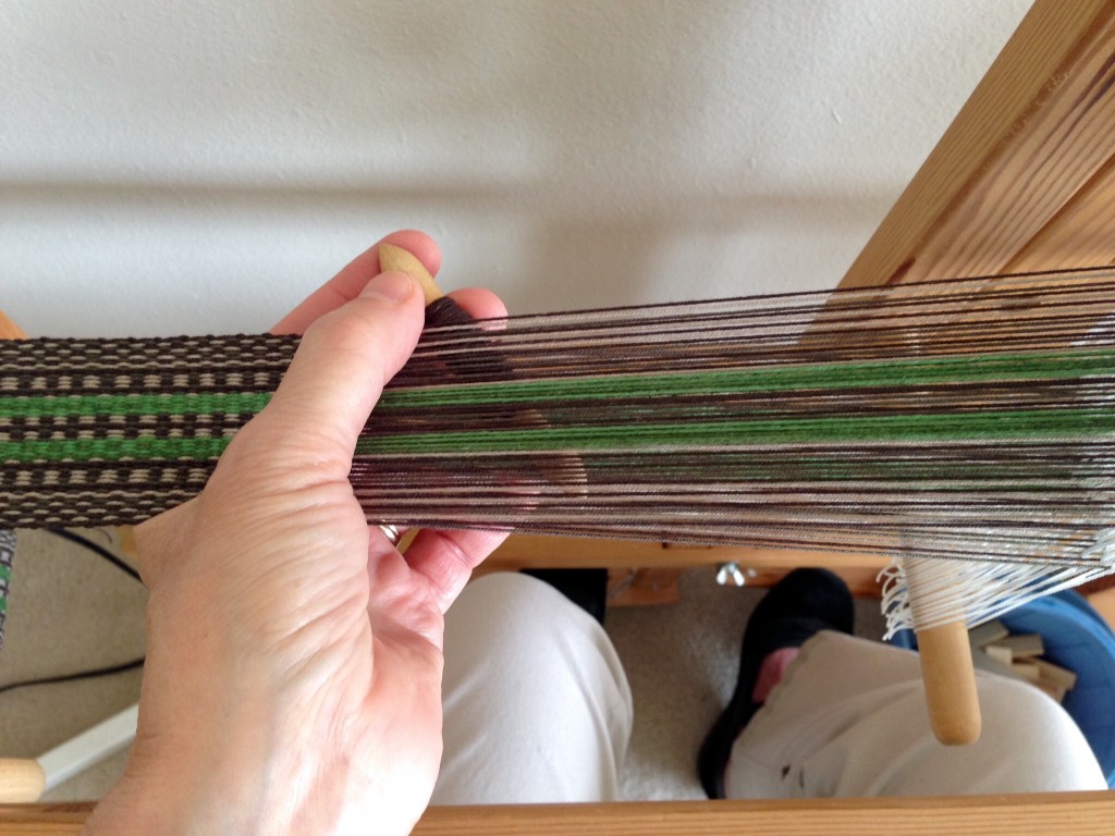 Glimakra band loom weaving, using 12/6 cotton rug warp.