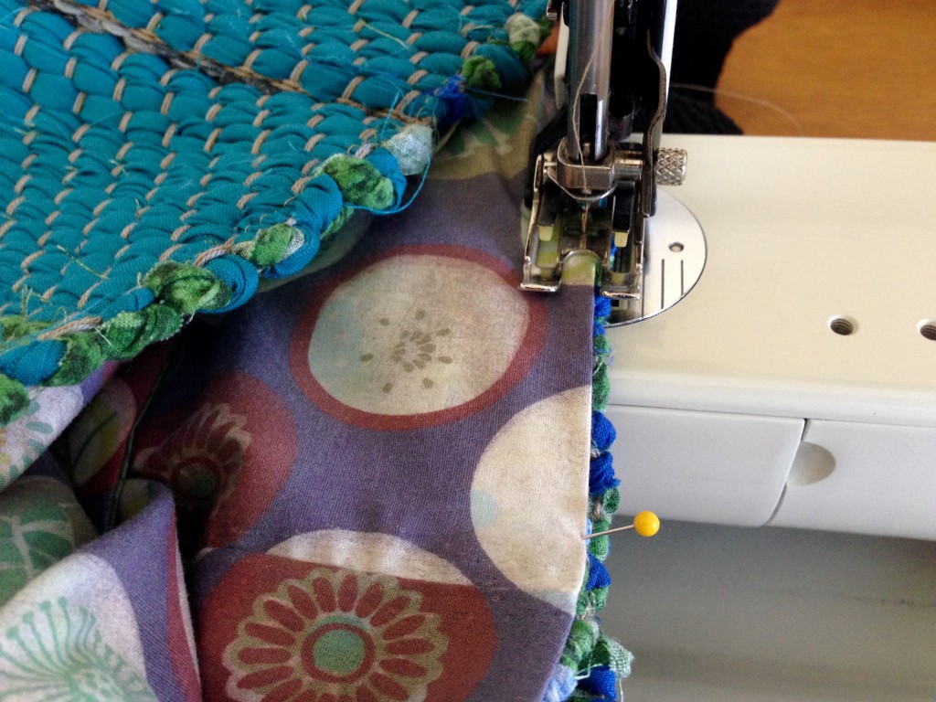 Lining is inserted into the rag rug bag.