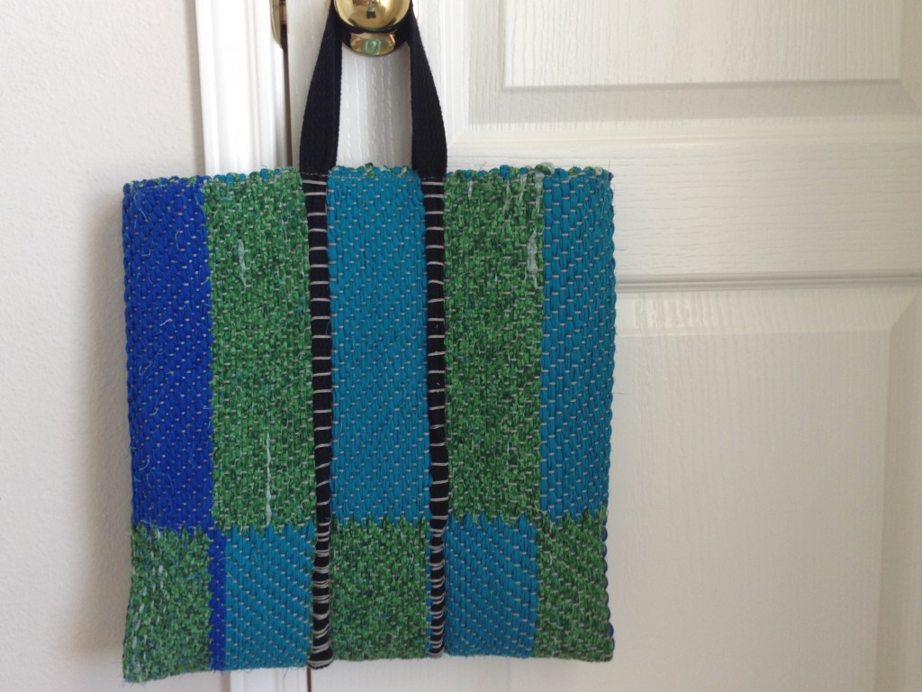 Rag rug bag, with handle woven in. Karen Isenhower