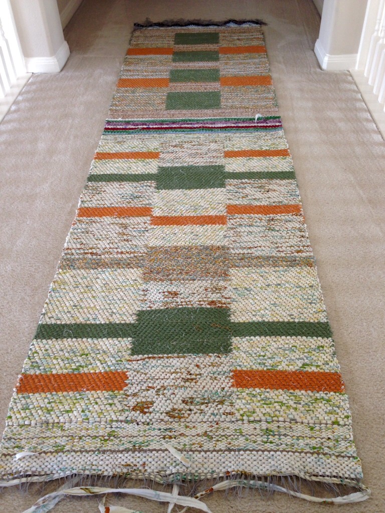Two double binding twill rag rugs just off the loom. Karen Isenhower