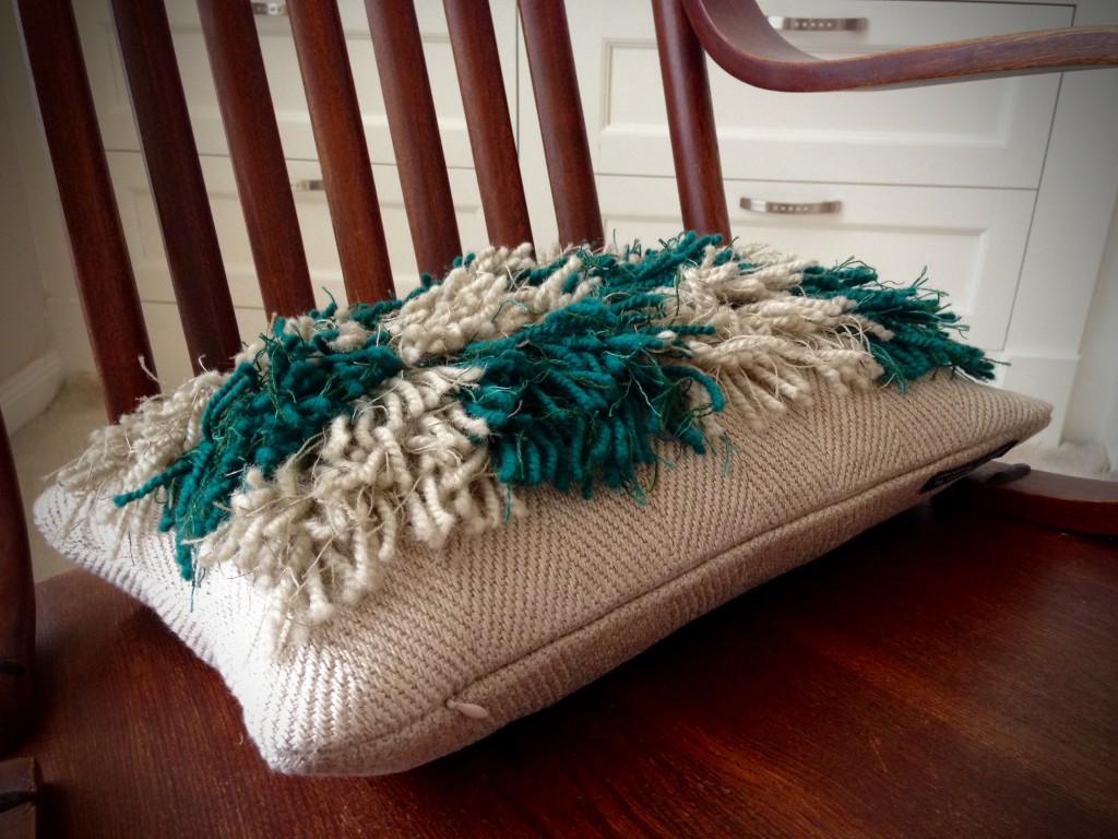 Finished handwoven rya pillow.