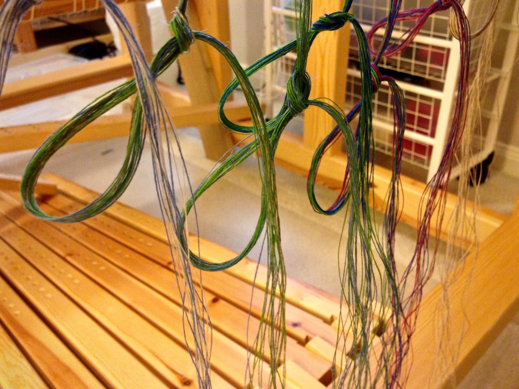 Dressing the loom with linen singles.