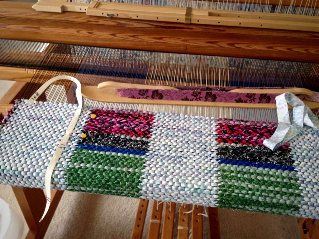 Double binding rag rug on the loom.