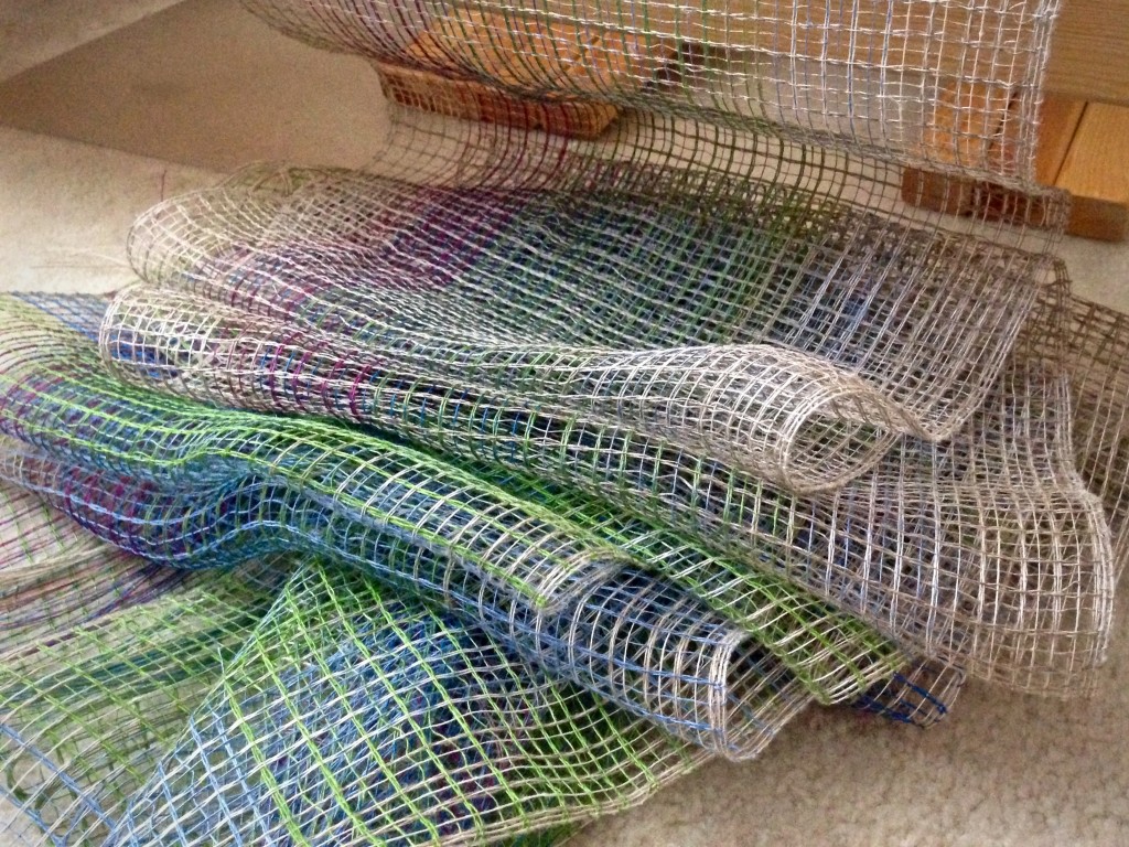 Linen lace weave scarves just off the loom.