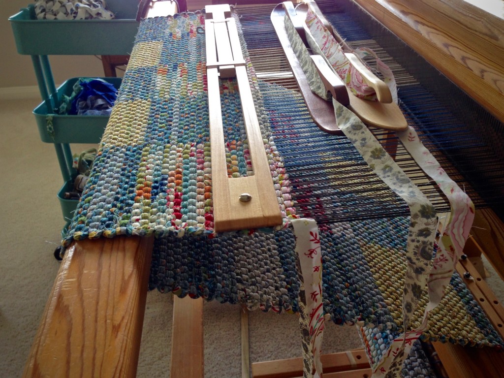 Double binding rag rug on the loom. Karen Isenhower