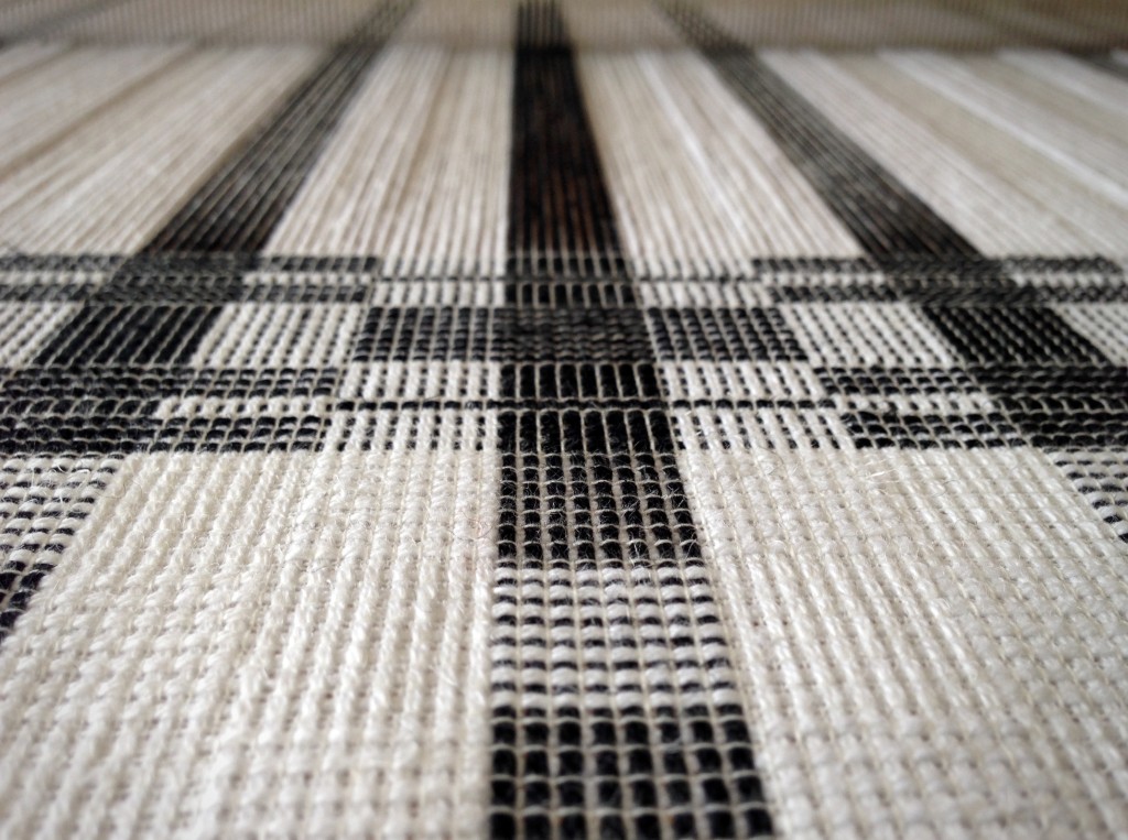 Black and white towels on the loom. Karen Isenhower
