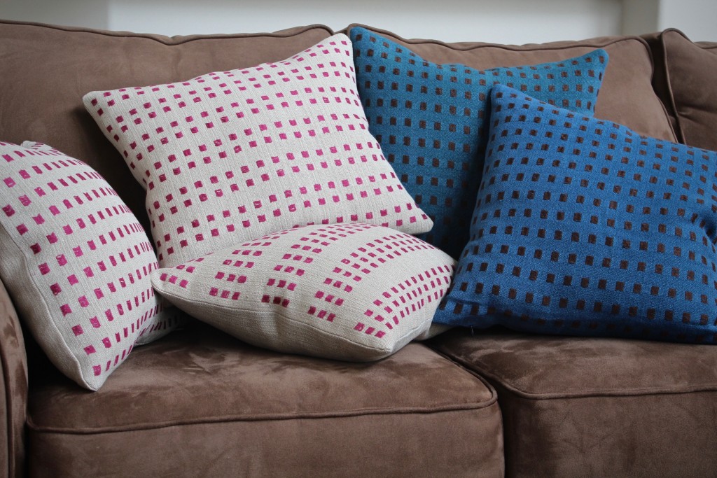 Two sets of handwoven linen dice weave pillows
