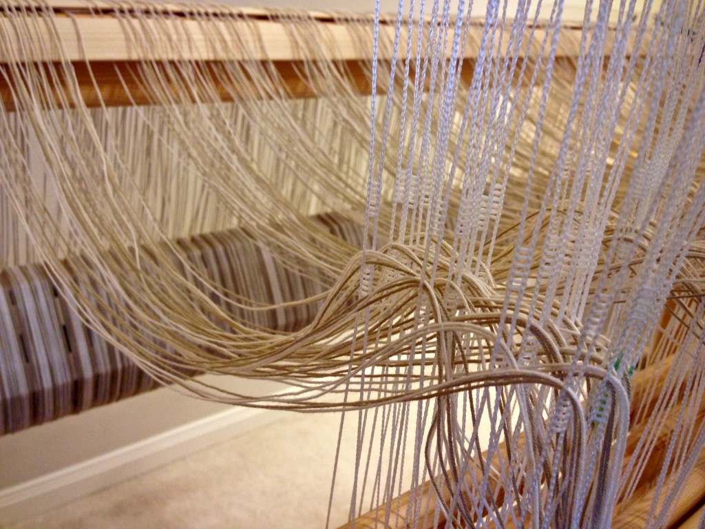 Selvedge threading for rag rug on Glimakra Standard loom.