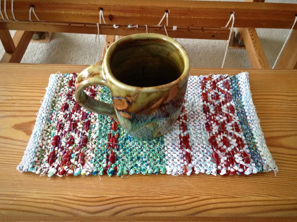 Mini rosepath rag rug with favorite coffee mug. Karen Isenhower