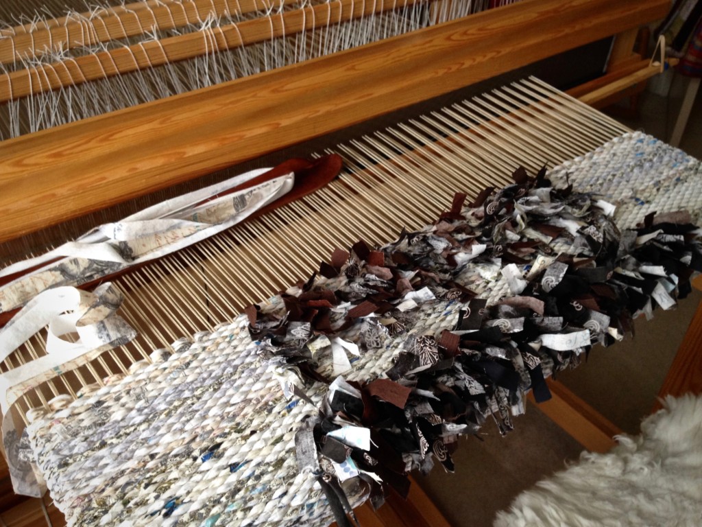 Rya rag rug on the loom. Karen Isenhower