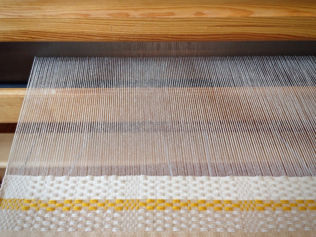 Monksbelt on the loom. Wool and cotton. Karen Isenhower