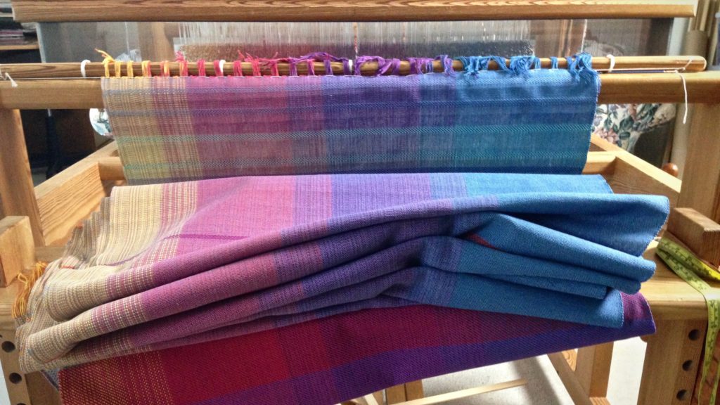 Woven baby wrap ready to be cut from the loom! Karen Isenhower