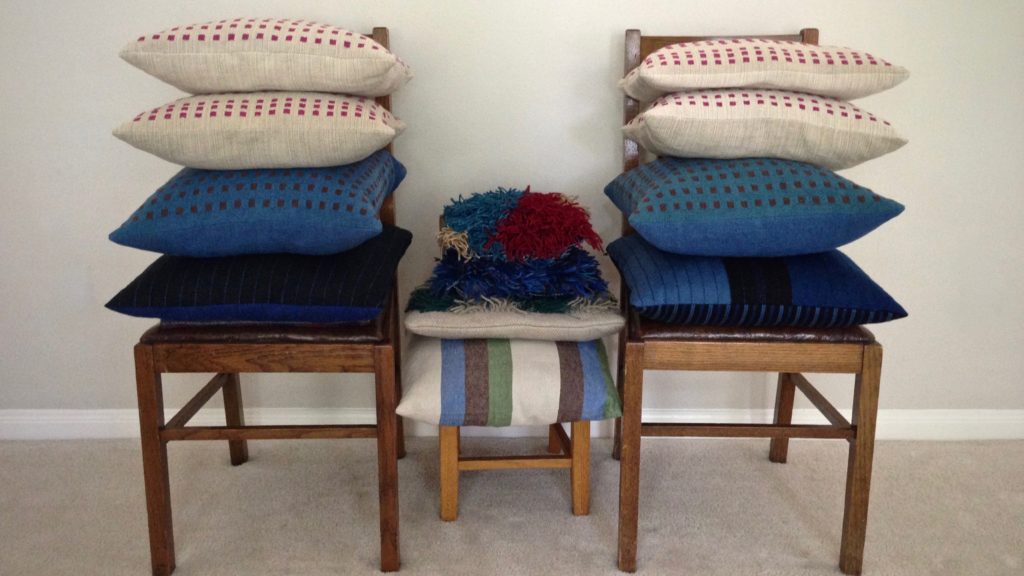 Thirteen cushions, all handwoven. Karen Isenhower