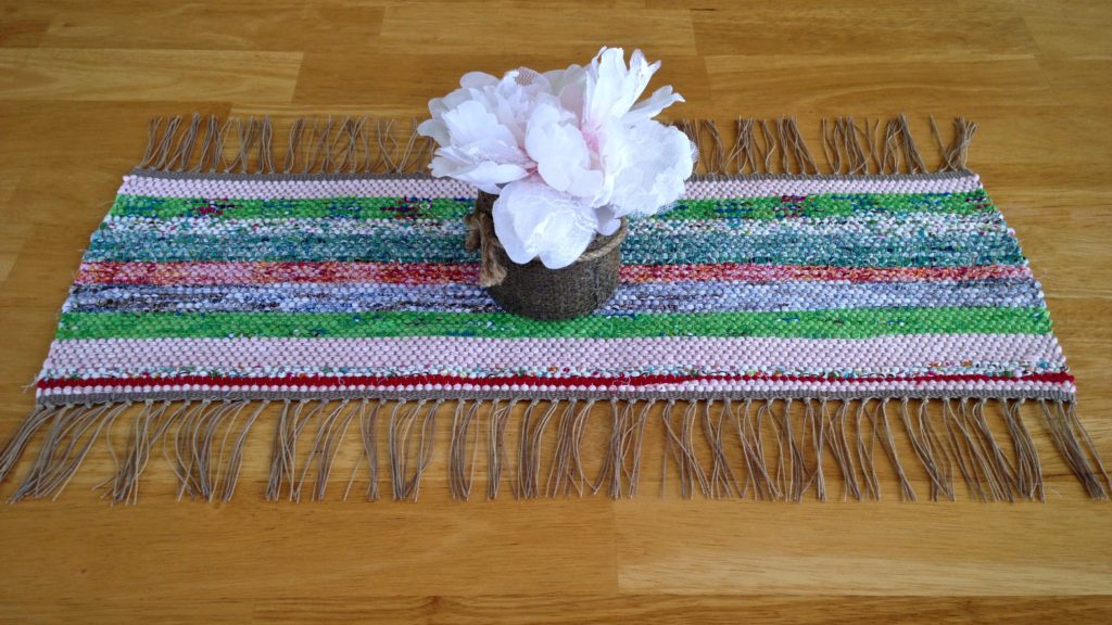 First rag rug by a seven-year-old weaver. Glimakra Ideal floor loom.