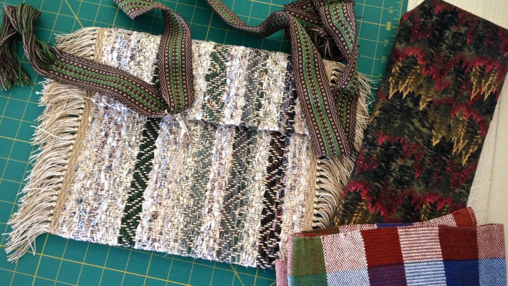Making a rag rug bag. Strap woven on band loom. Karen Isenhower