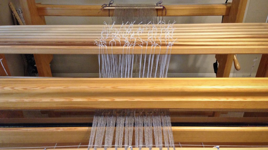 Alpaca warp, ready for countermarch tie-up without back strain.