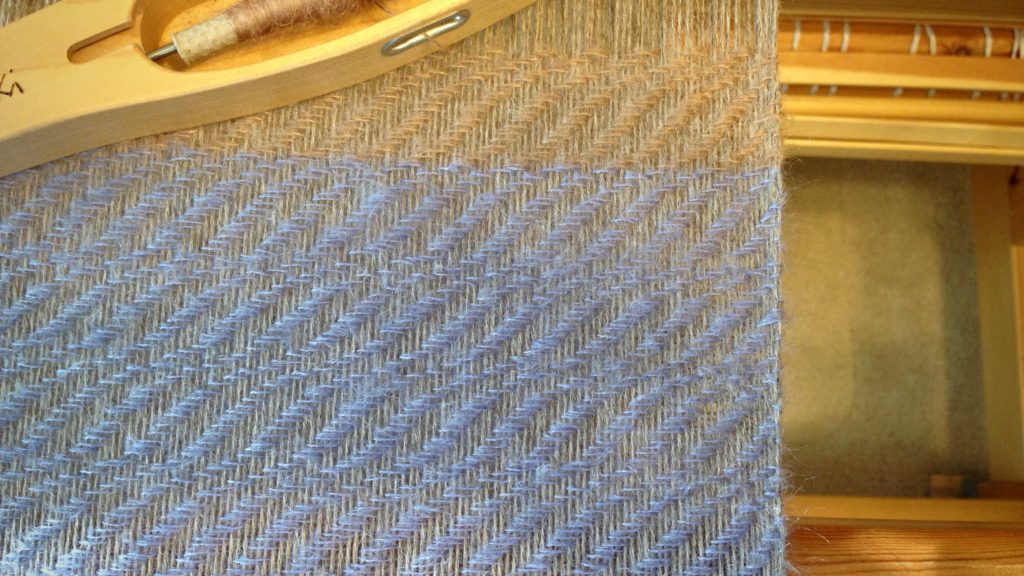 Lavender mohair/silk weft on alpaca warp.