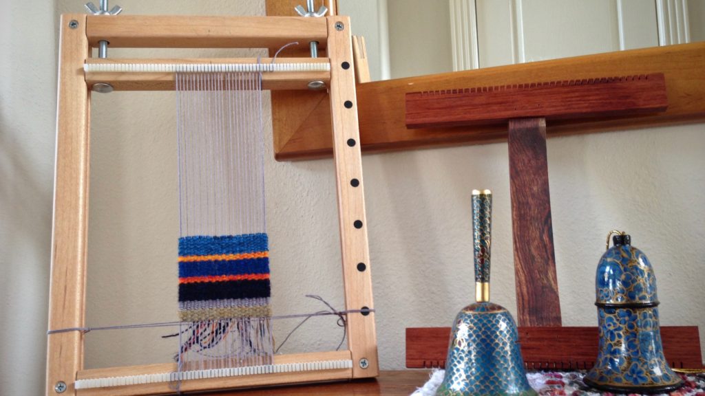 Comparing two small looms--hand-built and Hokett.