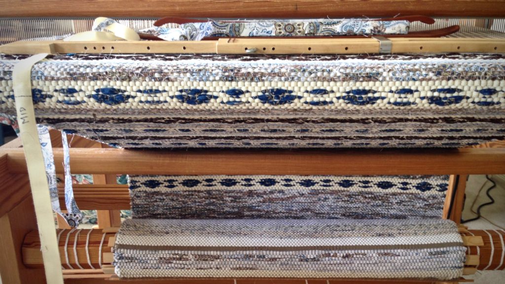 Swedish rosepath rag rug on the loom. Rug in March/April 2017 Handwoven.