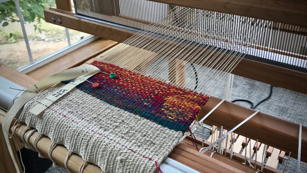 Tapestry / inlay sampler on small countermarch loom.