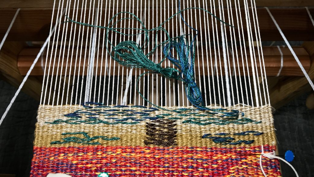 Tapestry / inlay sampler on small countermarch loom.