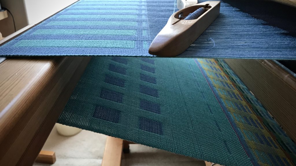 Double weave cotton baby blanket on the loom.