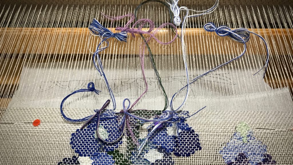 Weaving a transparency. Bluebonnets.