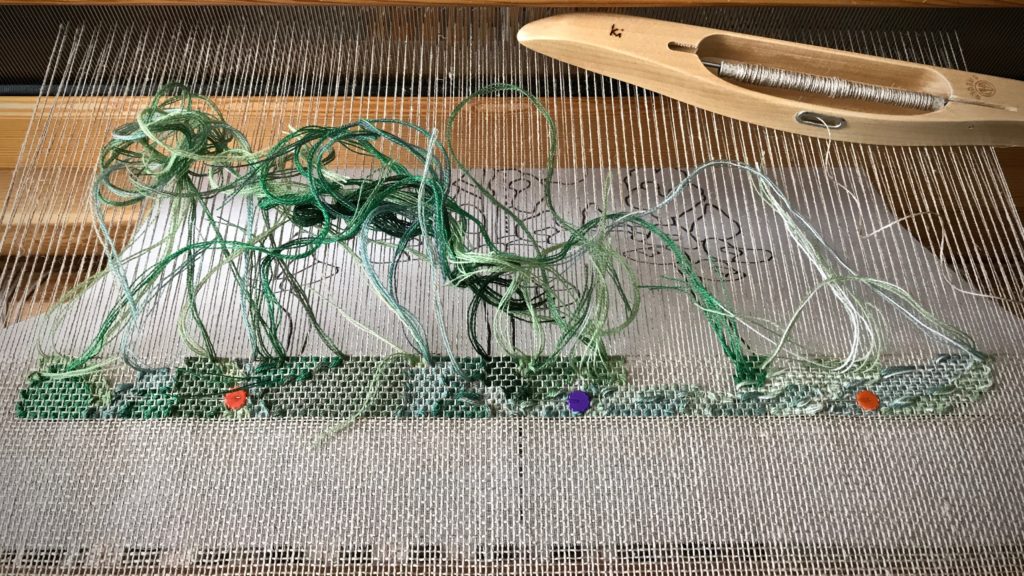 Beginning bluebonnets in a woven transparency.