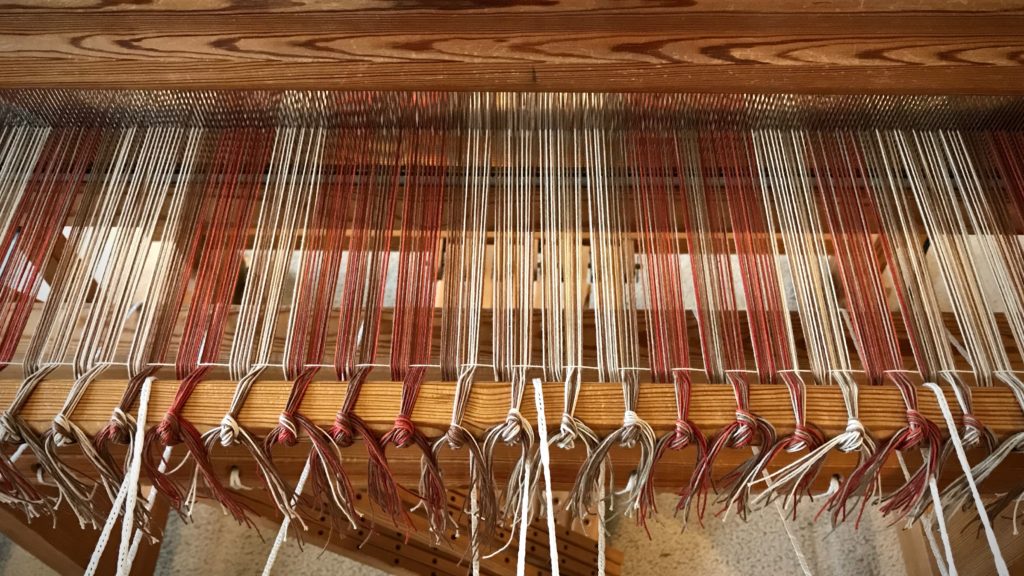 Getting ready to weave spaced rep rag rugs.