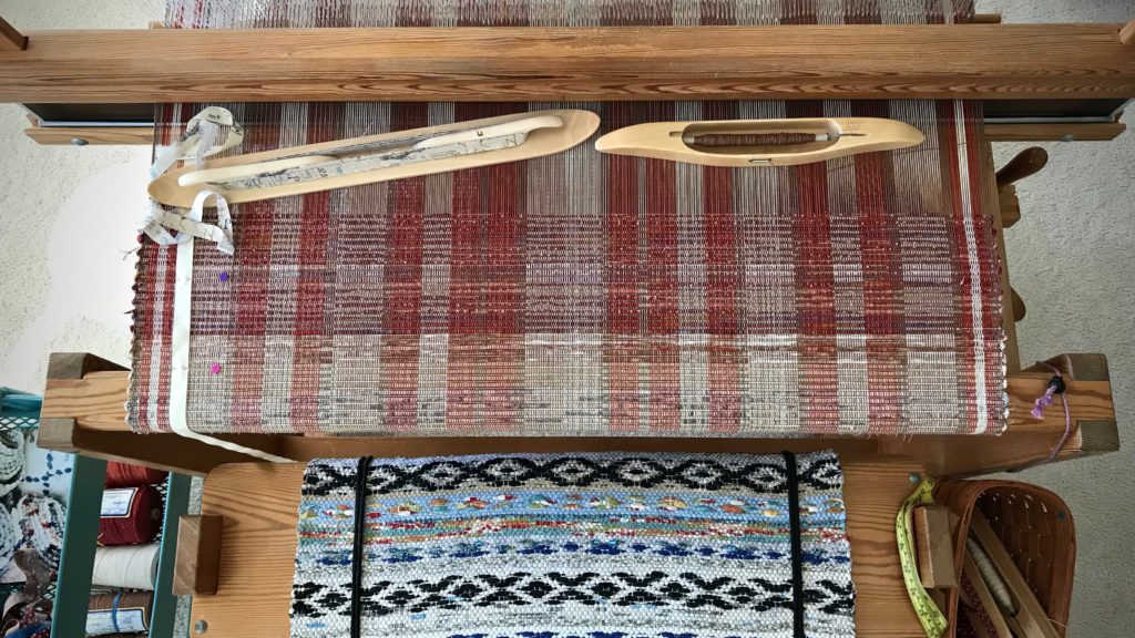 Rag rug on the loom. Karen Isenhower