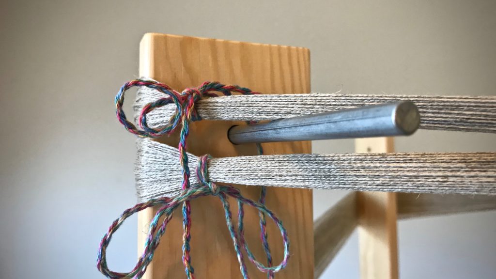 Winding a linen warp. Always 2 threads together.