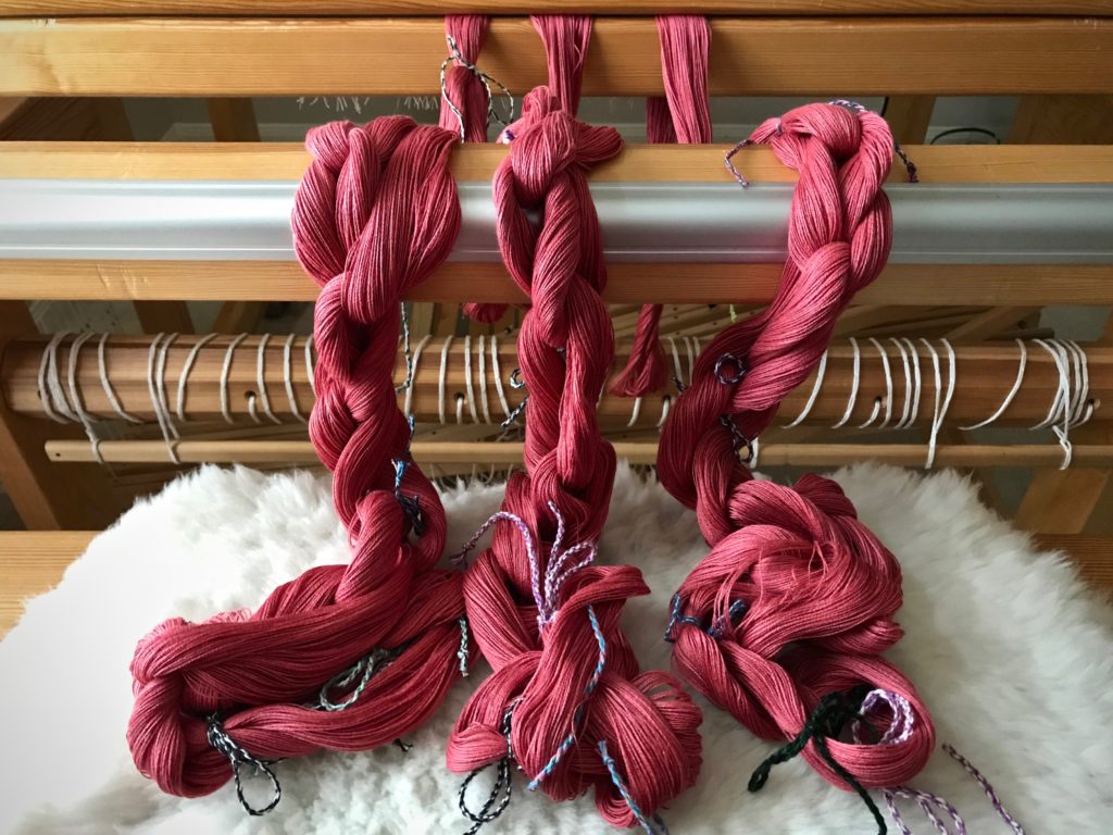 Three warp chains of 8/2 cotton, ready to dress the loom!