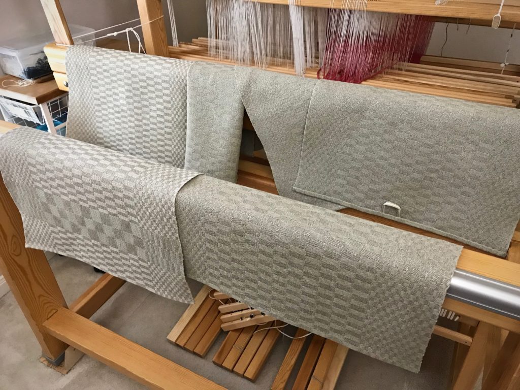 Handwoven set of linen satin dräll towels. Karen Isenhower